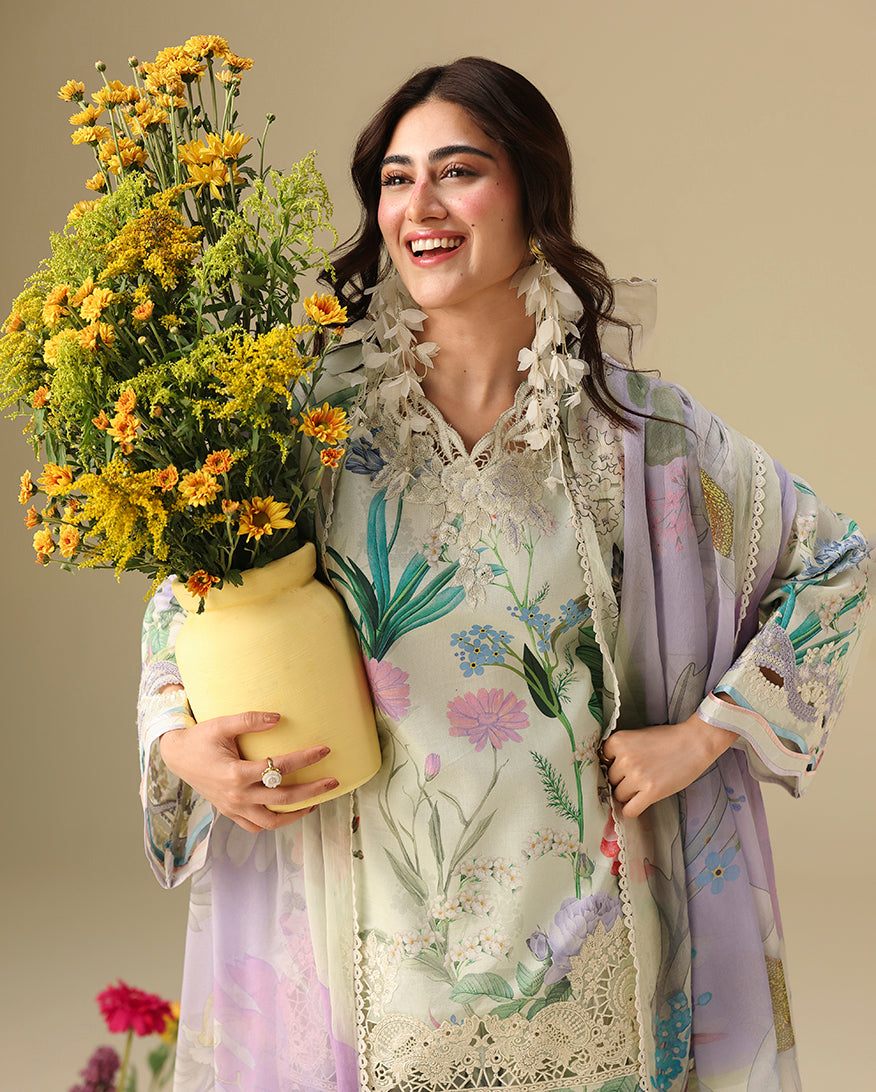 Mushq Hemline Soleil Prints Unstitched 3Pc Suit HLM26-06 Vanilla Lush