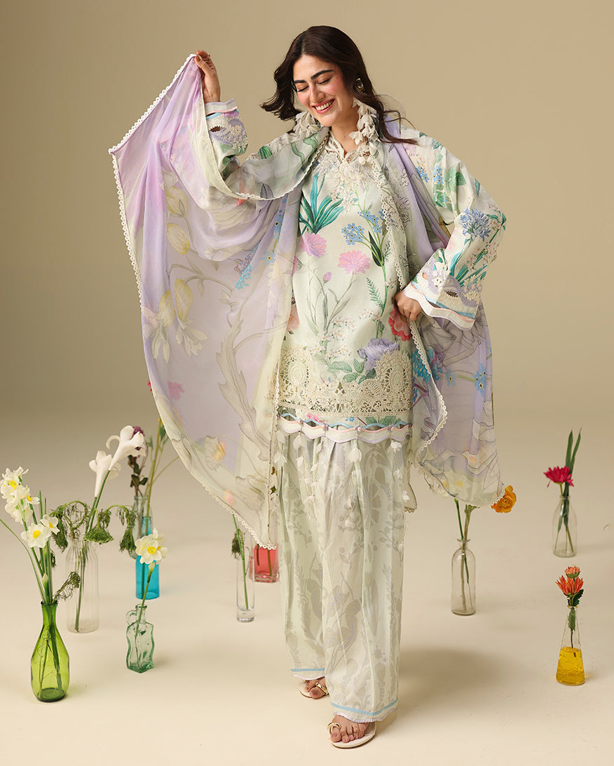 Mushq Hemline Soleil Prints Unstitched 3Pc Suit HLM26-06 Vanilla Lush
