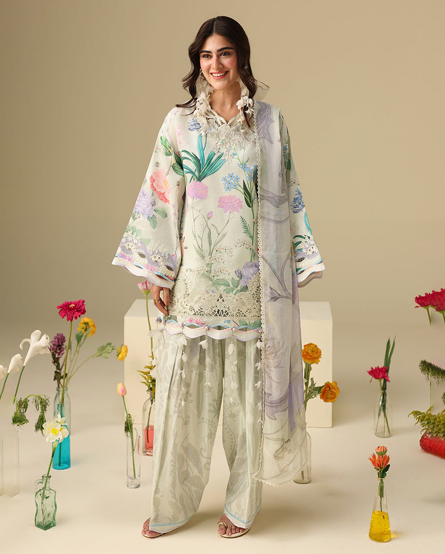 Mushq Hemline Soleil Prints Unstitched 3Pc Suit HLM26-06 Vanilla Lush
