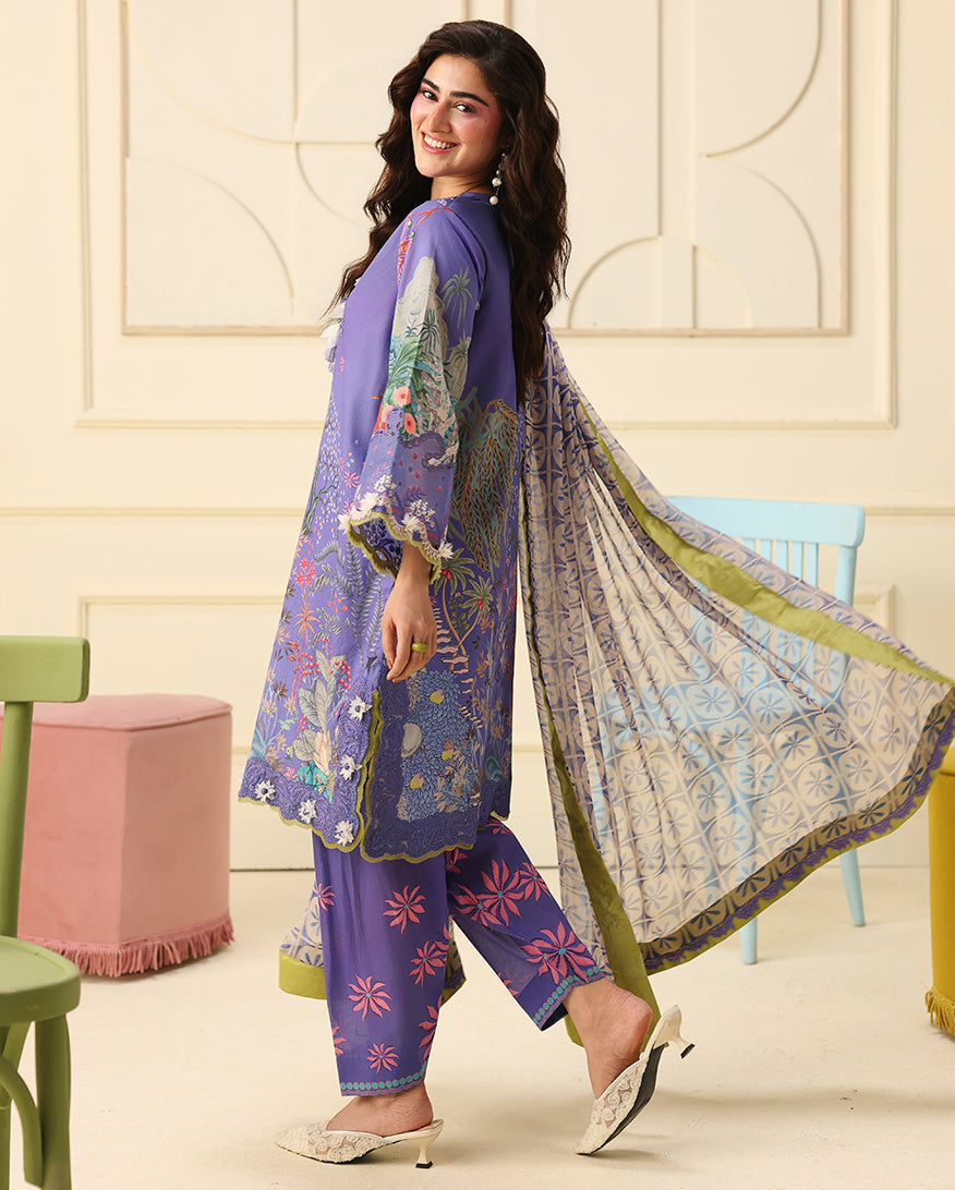 Mushq Hemline Soleil Prints Unstitched 3Pc Suit HLM26-07 Camellia Kiss