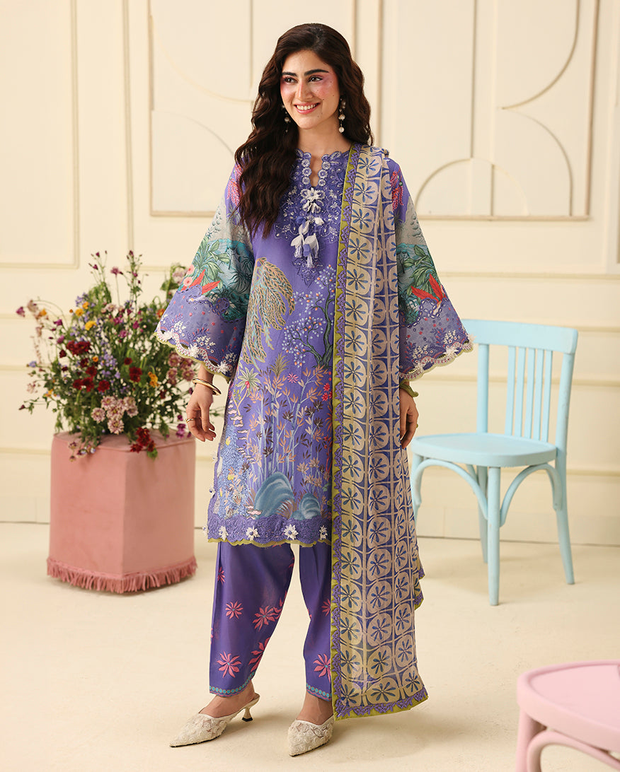 Mushq Hemline Soleil Prints Unstitched 3Pc Suit HLM26-07 Camellia Kiss