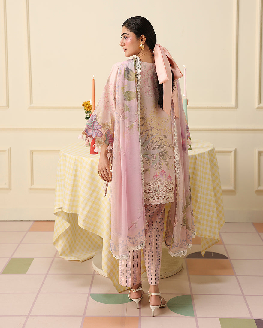 Mushq Hemline Soleil Prints Unstitched 3Pc Suit HLM26-11 Berry Creme