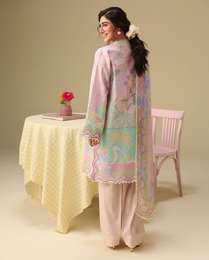 Mushq Hemline Soleil Prints Unstitched 3Pc Suit HLM26-12 Honey Petal
