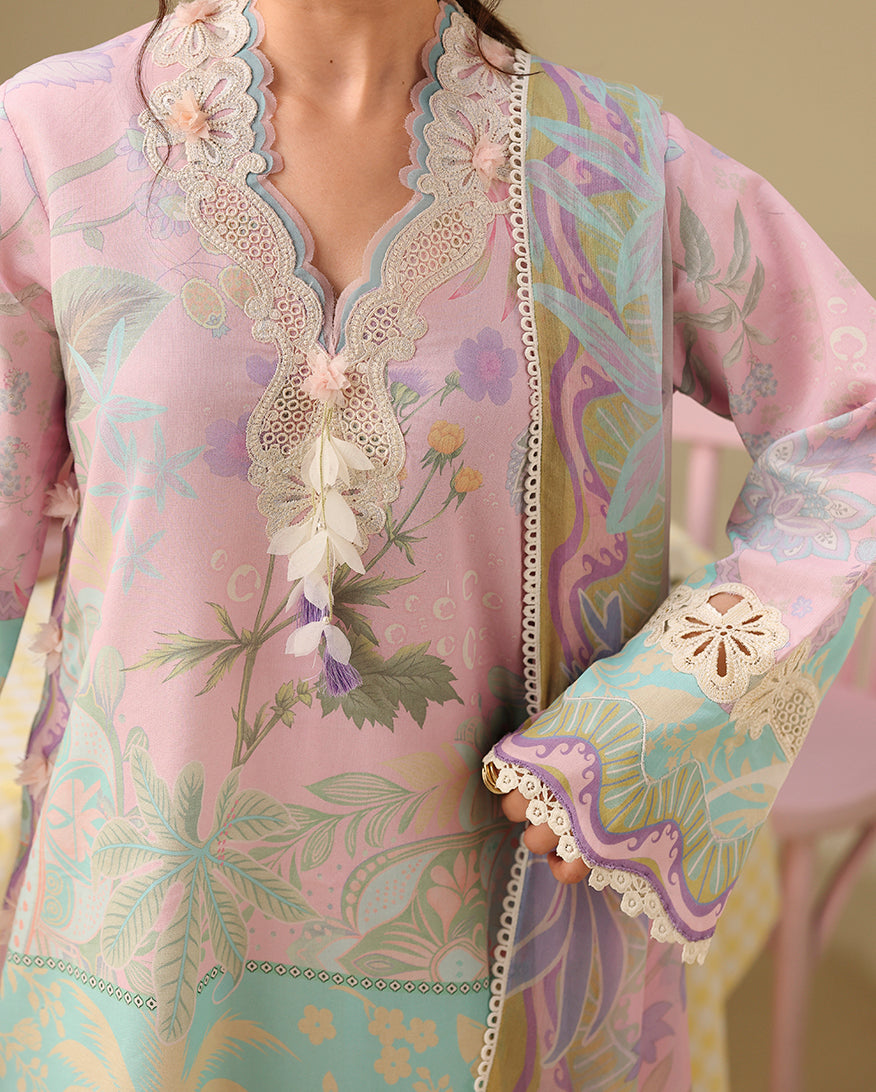 Mushq Hemline Soleil Prints Unstitched 3Pc Suit HLM26-12 Honey Petal