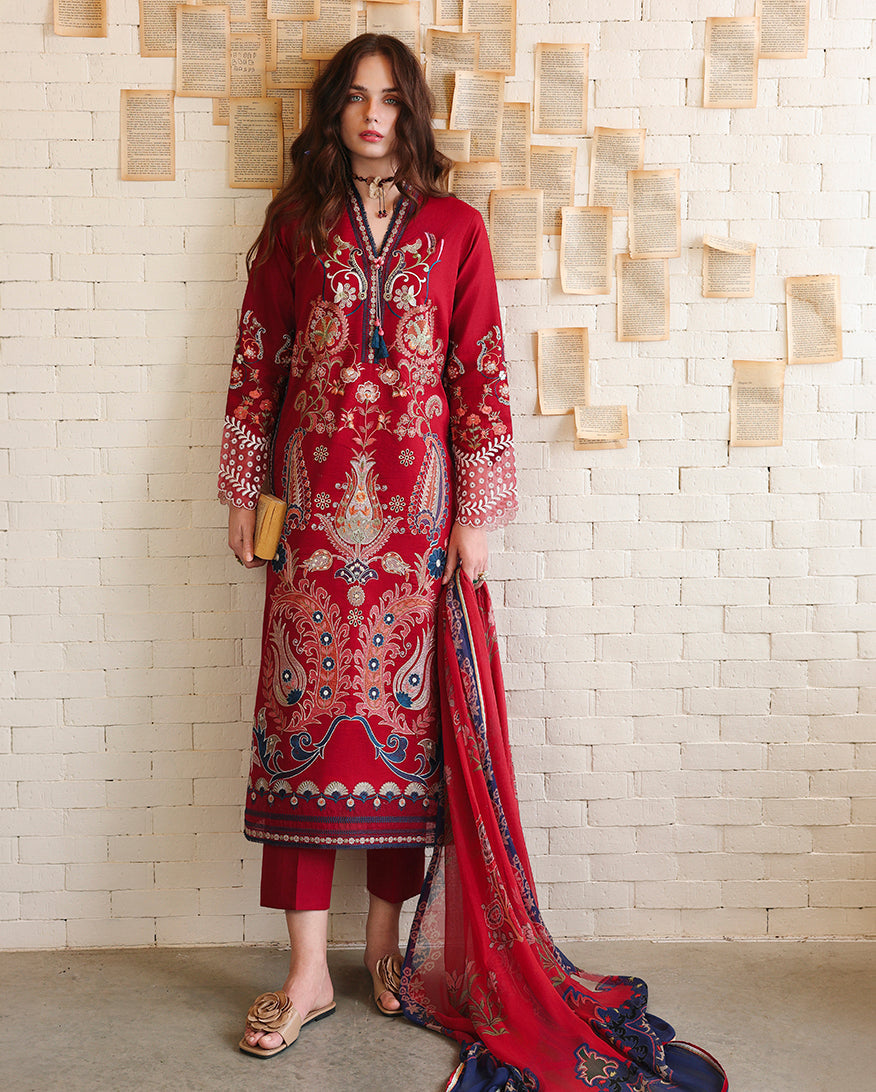 Mushq Hemline The Secerat Garden Unstitched Lawn 3Pc Suit - Luma Bloom