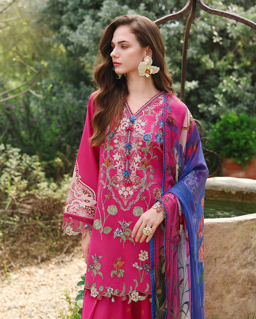 Mushq Hemline The Secerat Garden Unstitched Lawn 3Pc Suit - Bloomveil