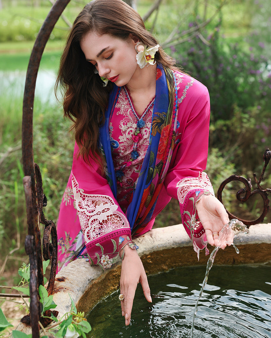 Mushq Hemline The Secerat Garden Unstitched Lawn 3Pc Suit - Bloomveil