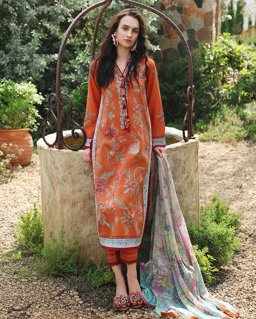 Mushq Hemline The Secerat Garden Unstitched Lawn 3Pc Suit - Rosearie Dream