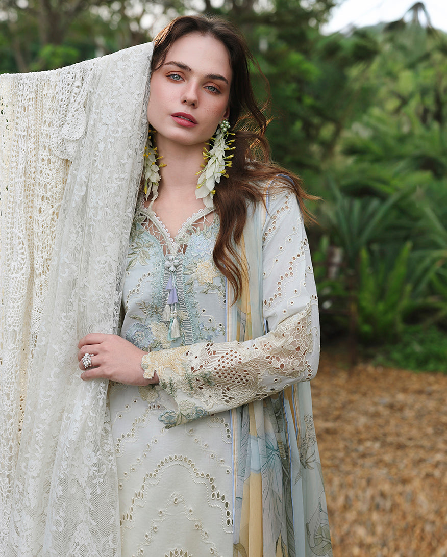 Mushq Hemline The Secerat Garden Unstitched Lawn 3Pc Suit - Ivory Botanica