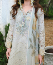 Mushq Hemline The Secerat Garden Unstitched Lawn 3Pc Suit - Ivory Botanica