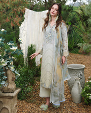 Mushq Hemline The Secerat Garden Unstitched Lawn 3Pc Suit - Ivory Botanica