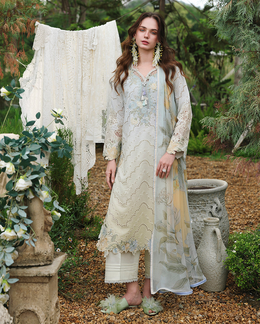 Mushq Hemline The Secerat Garden Unstitched Lawn 3Pc Suit - Ivory Botanica