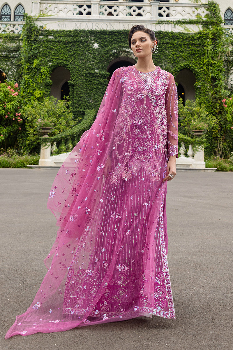 Mushq Inception Embroidered Net Unstitched 3Pc Suit D-07 Sweet November
