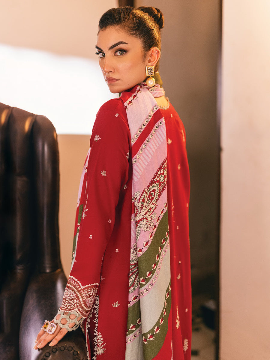 Hemline by Mushq Symphony Unstitched Karandi 3Pc Suit - Velvet Rose