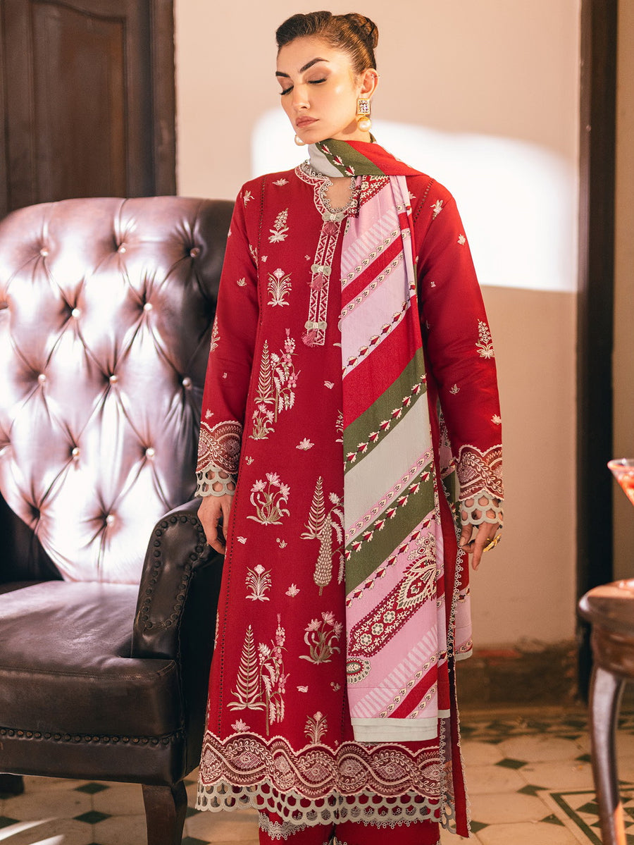 Hemline by Mushq Symphony Unstitched Karandi 3Pc Suit - Velvet Rose