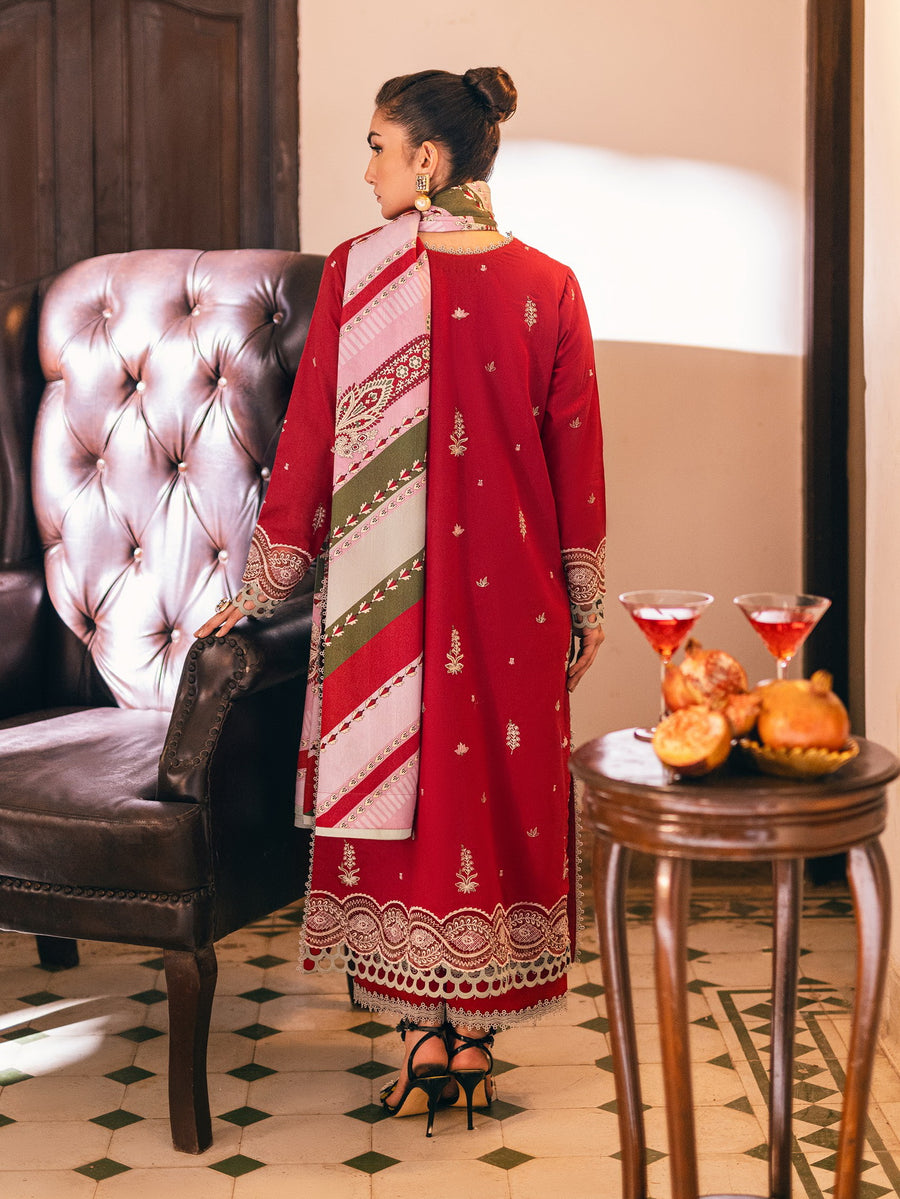 Hemline by Mushq Symphony Unstitched Karandi 3Pc Suit - Velvet Rose