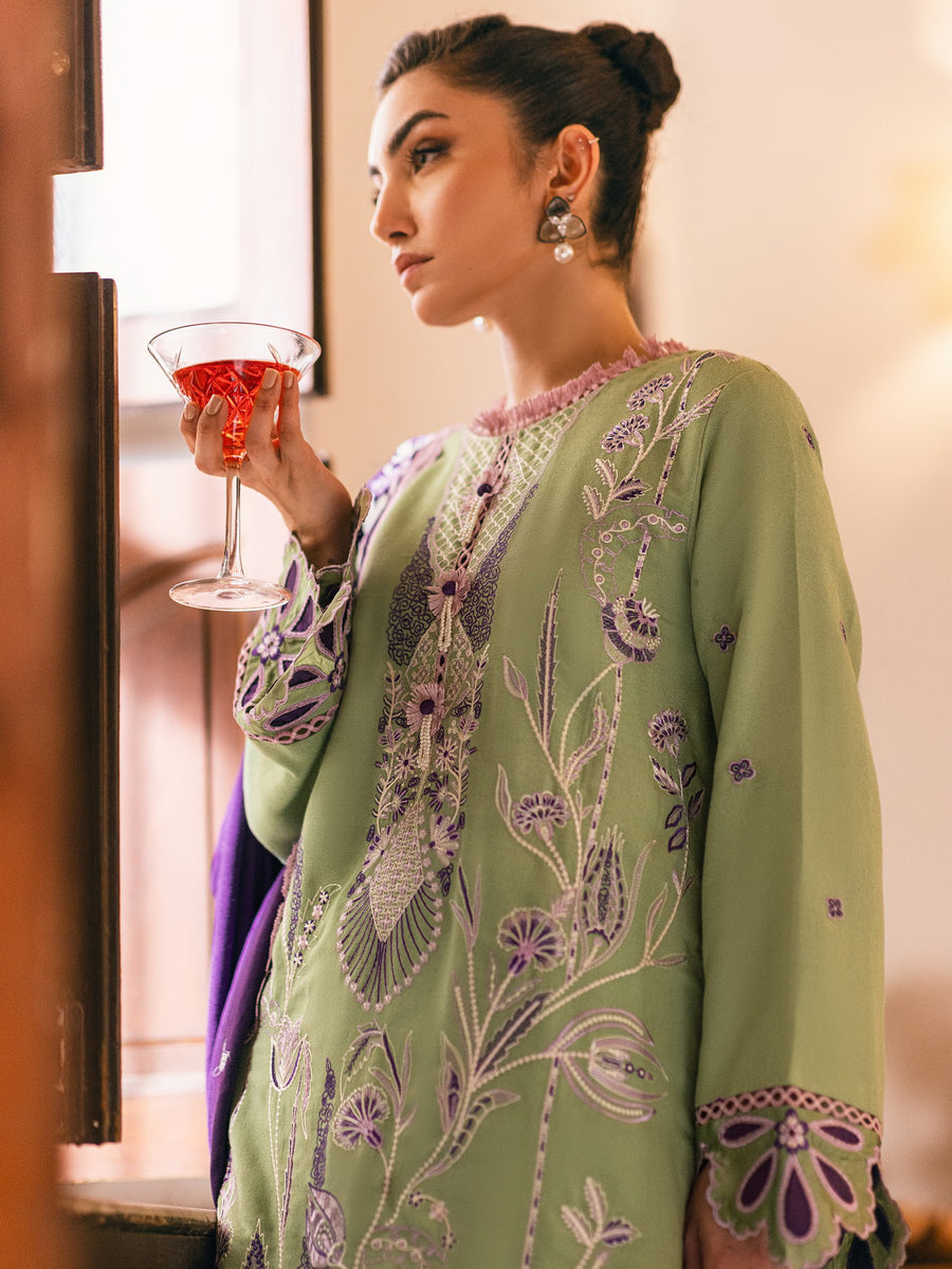 Hemline by Mushq Symphony Unstitched Karandi 3Pc Suit - Sparkling Noir