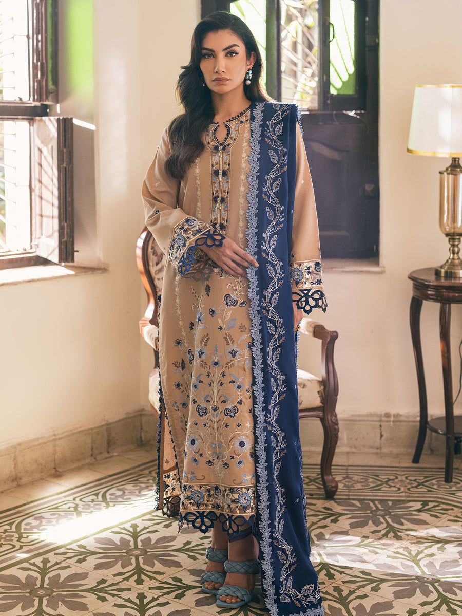 Hemline by Mushq Symphony Unstitched Karandi 3Pc Suit - Saffron Kiss