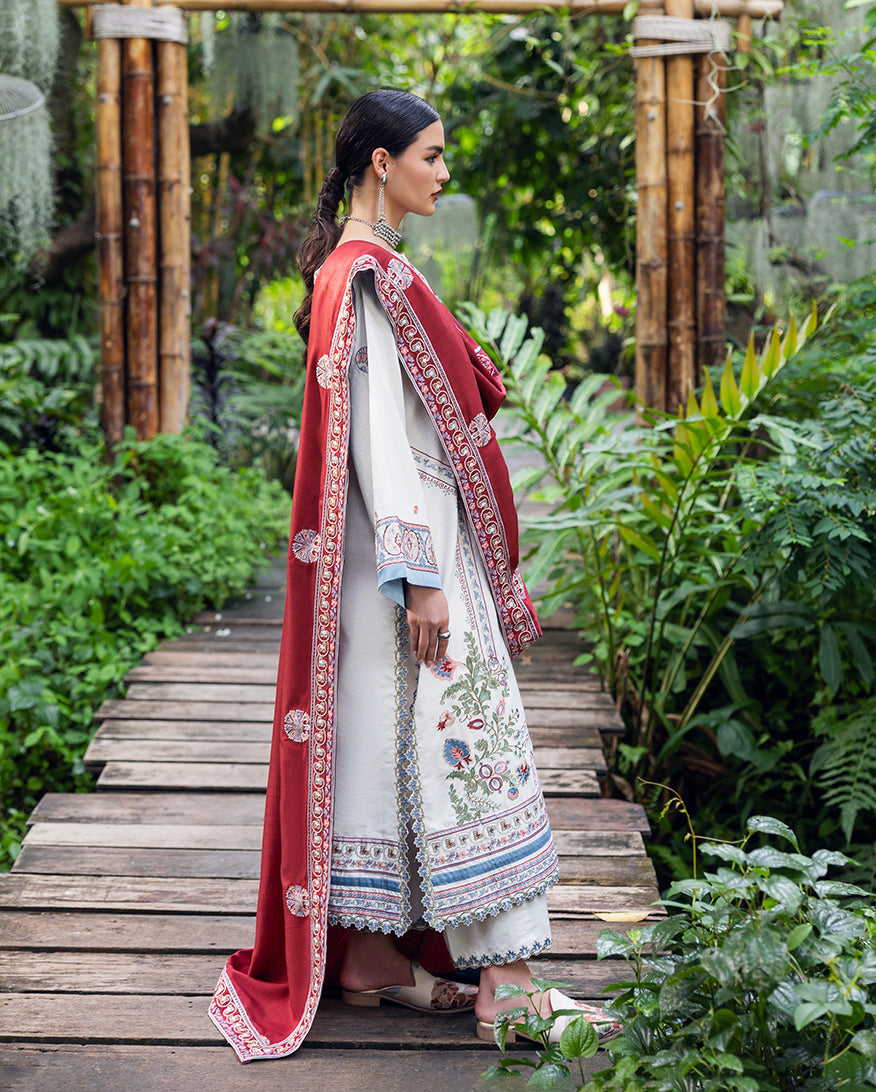 Hemline by Mushq Symphony Unstitched Karandi 3Pc Suit - Coper Blaze