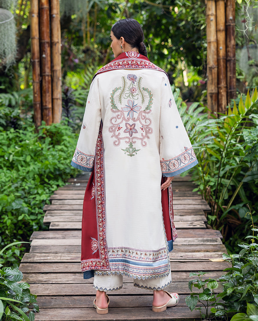 Hemline by Mushq Symphony Unstitched Karandi 3Pc Suit - Coper Blaze