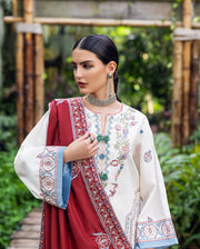 Hemline by Mushq Symphony Unstitched Karandi 3Pc Suit - Coper Blaze