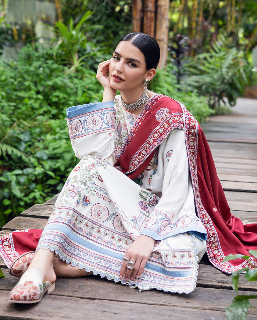 Hemline by Mushq Symphony Unstitched Karandi 3Pc Suit - Coper Blaze