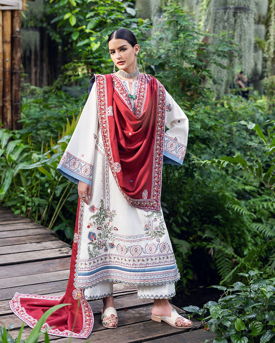 Hemline by Mushq Symphony Unstitched Karandi 3Pc Suit - Coper Blaze