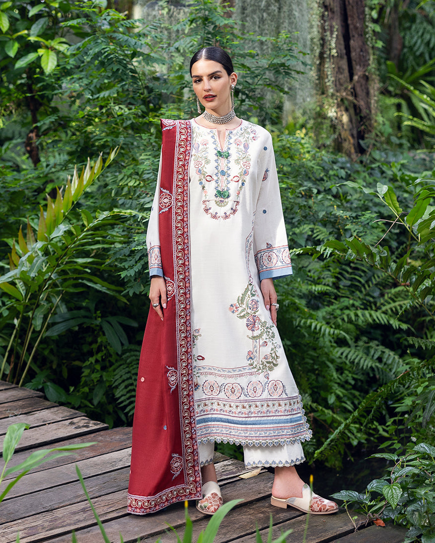 Hemline by Mushq Symphony Unstitched Karandi 3Pc Suit - Coper Blaze
