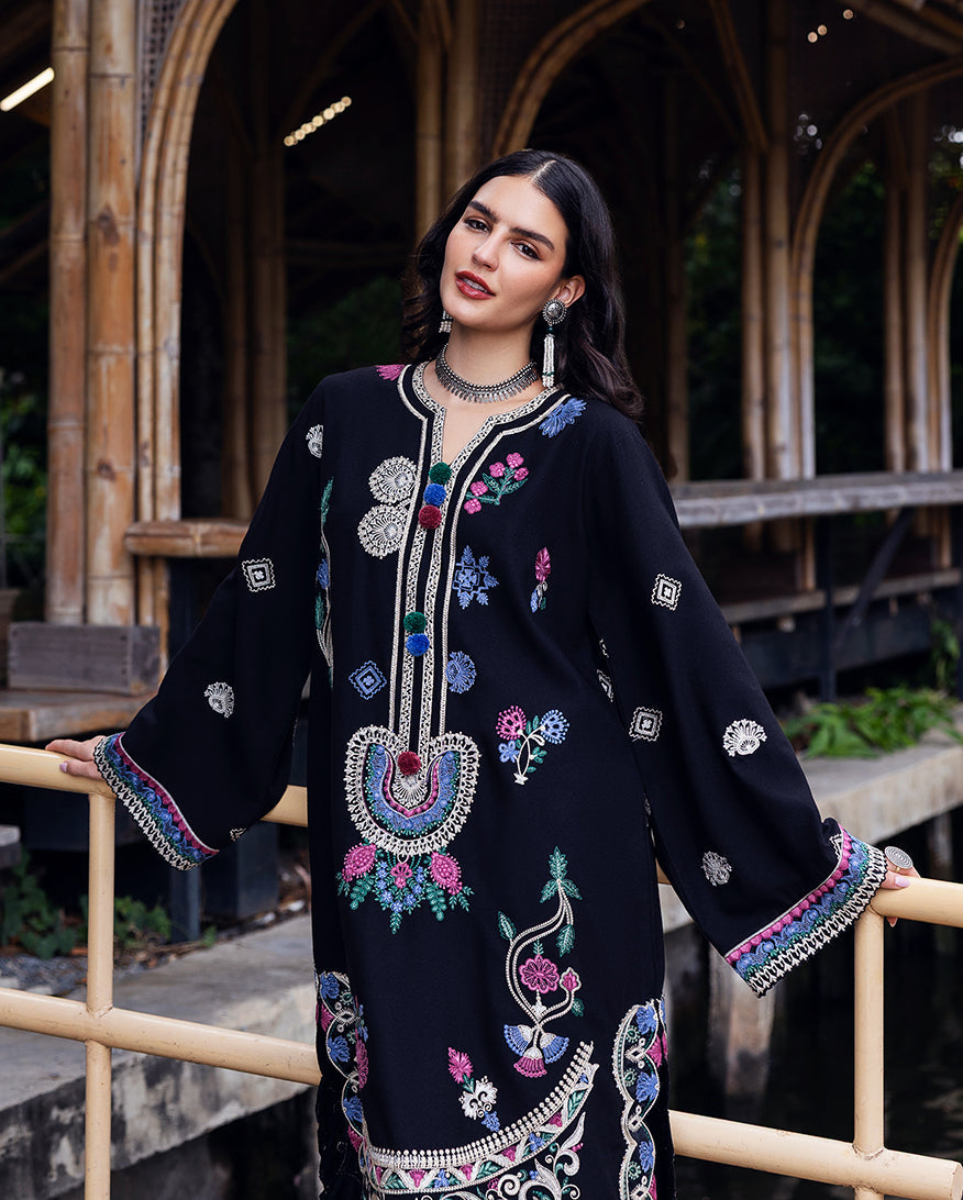 Hemline by Mushq Symphony Unstitched Karandi 3Pc Suit - Midnight Rune