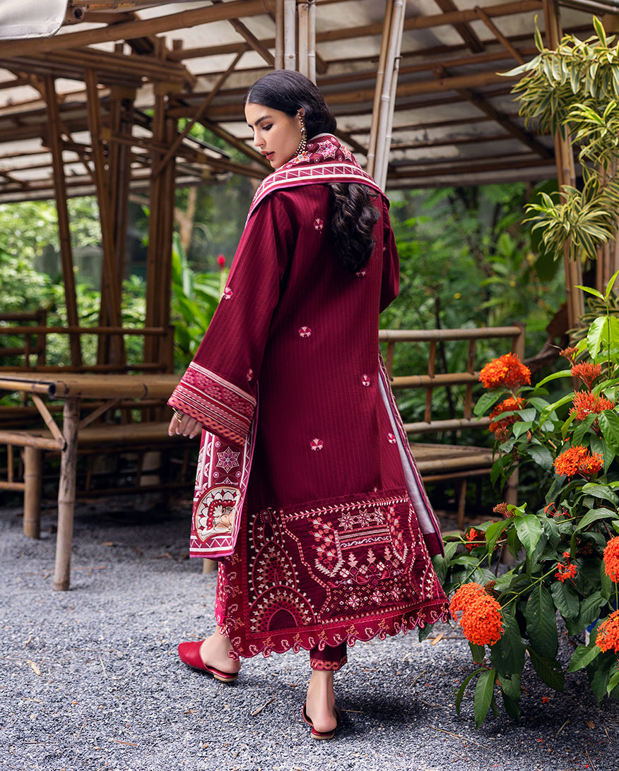 Hemline by Mushq Symphony Unstitched Karandi 3Pc Suit - Emerald Glimmer