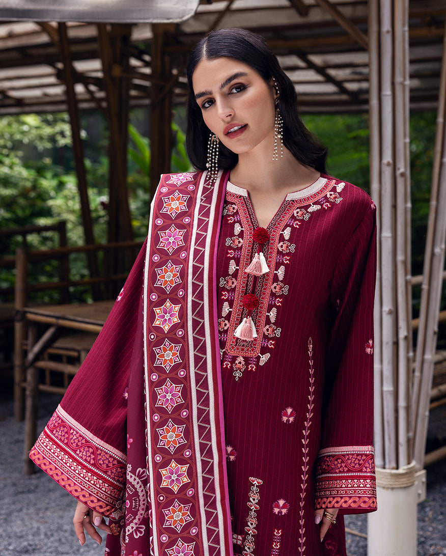 Hemline by Mushq Symphony Unstitched Karandi 3Pc Suit - Emerald Glimmer
