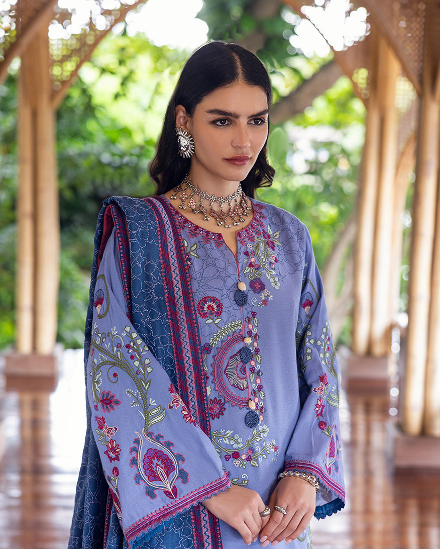 Hemline by Mushq Symphony Unstitched Karandi 3Pc Suit - River Hush