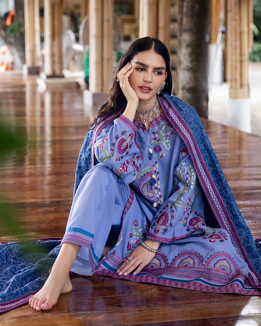 Hemline by Mushq Symphony Unstitched Karandi 3Pc Suit - River Hush