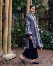 Hemline by Mushq Symphony Unstitched Karandi 3Pc Suit - Silver Mist