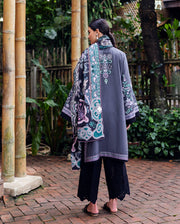 Hemline by Mushq Symphony Unstitched Karandi 3Pc Suit - Silver Mist