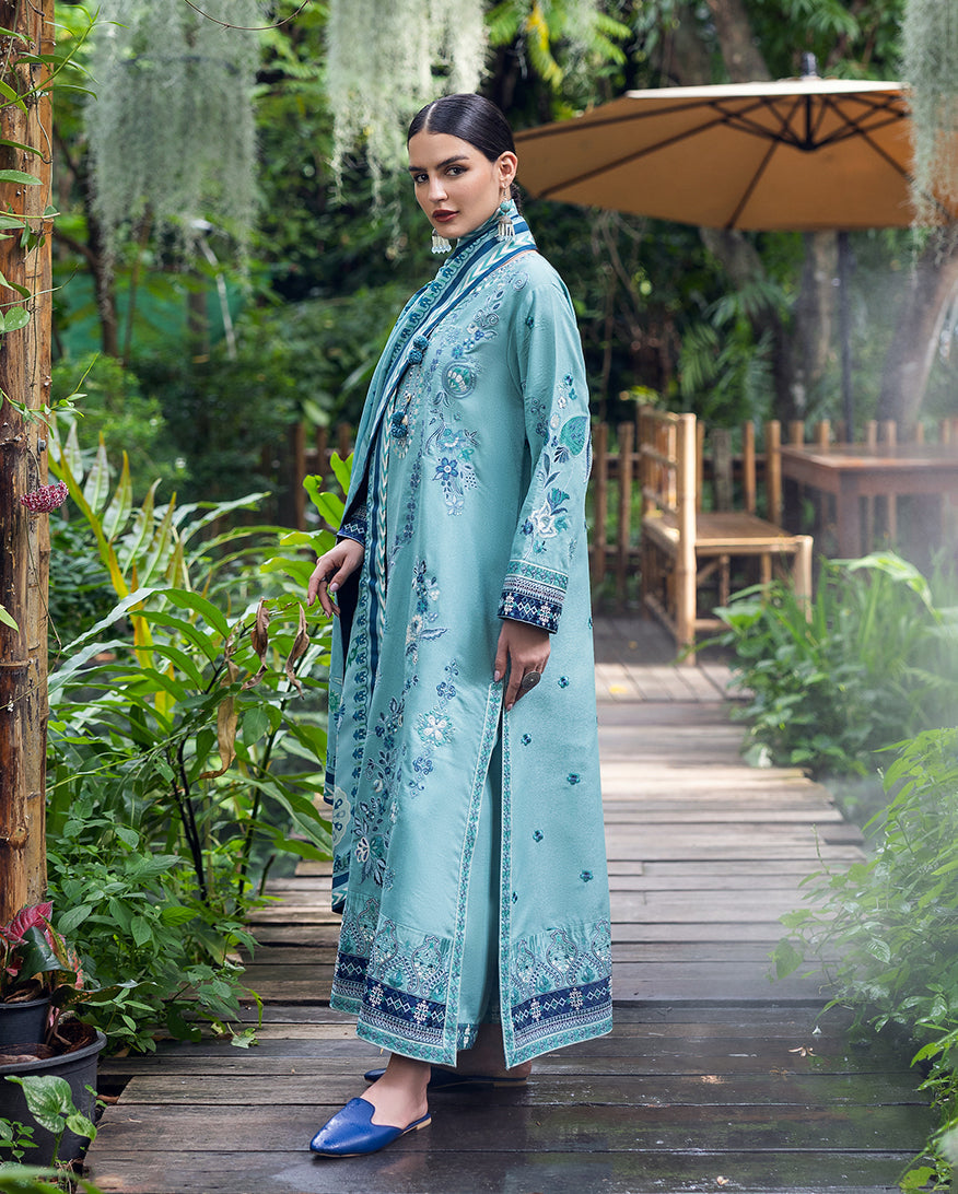 Hemline by Mushq Symphony Unstitched Karandi 3Pc Suit - Glided Hour