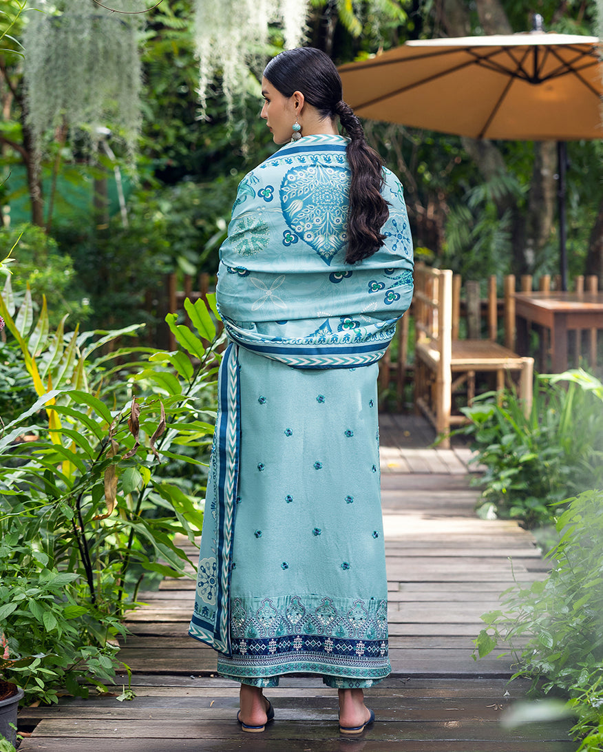 Hemline by Mushq Symphony Unstitched Karandi 3Pc Suit - Glided Hour