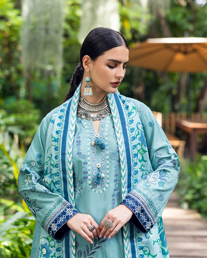 Hemline by Mushq Symphony Unstitched Karandi 3Pc Suit - Glided Hour