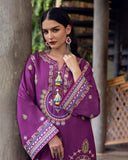 Hemline by Mushq Symphony Unstitched Karandi 3Pc Suit - Plum Swirl