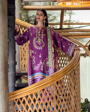 Hemline by Mushq Symphony Unstitched Karandi 3Pc Suit - Plum Swirl