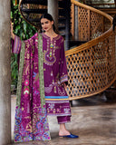 Hemline by Mushq Symphony Unstitched Karandi 3Pc Suit - Plum Swirl