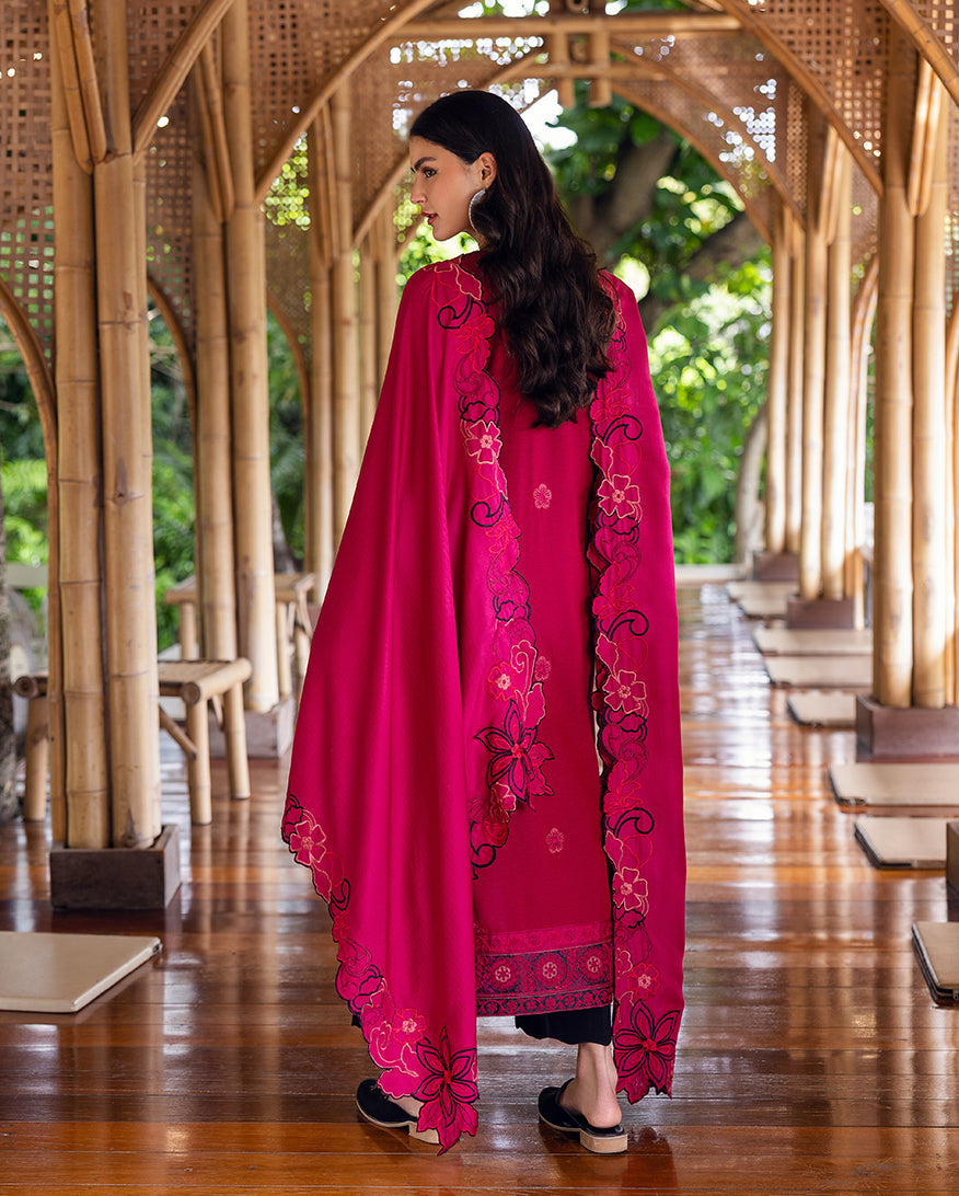 Hemline by Mushq Symphony Unstitched Karandi 3Pc Suit - Darling Bloom