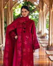 Hemline by Mushq Symphony Unstitched Karandi 3Pc Suit - Darling Bloom