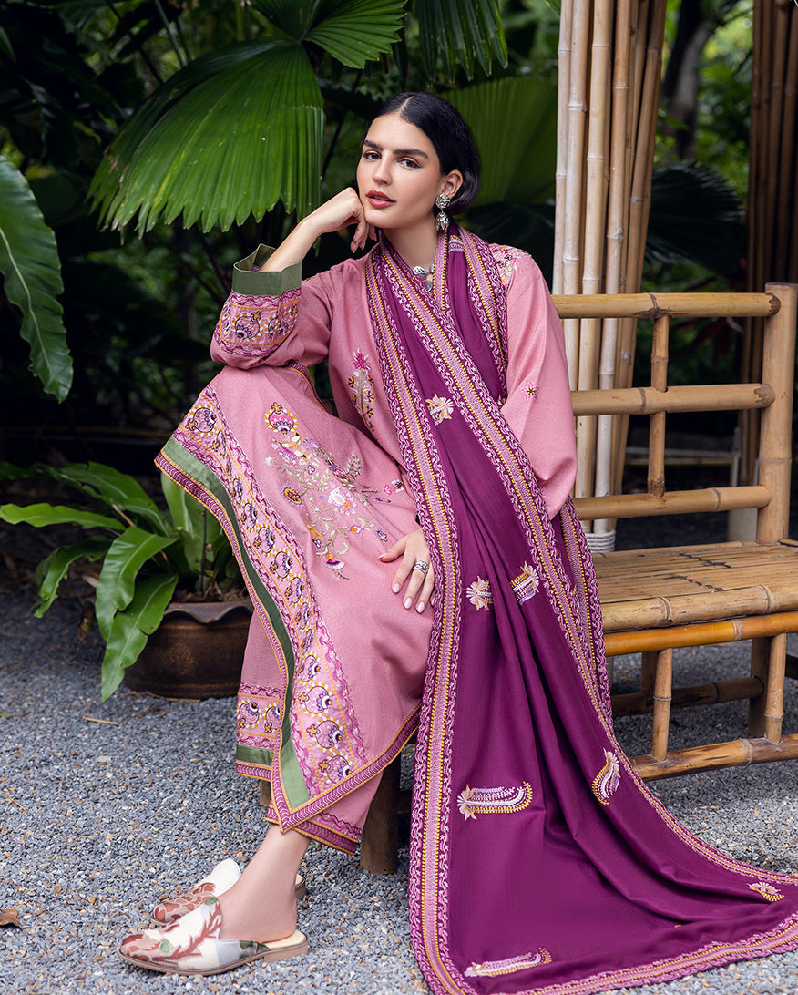 Hemline by Mushq Symphony Unstitched Karandi 3Pc Suit - Opal Gleam