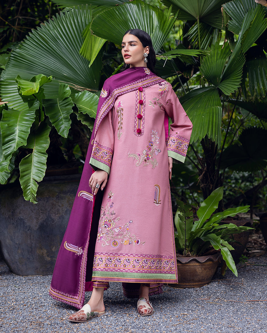 Hemline by Mushq Symphony Unstitched Karandi 3Pc Suit - Opal Gleam