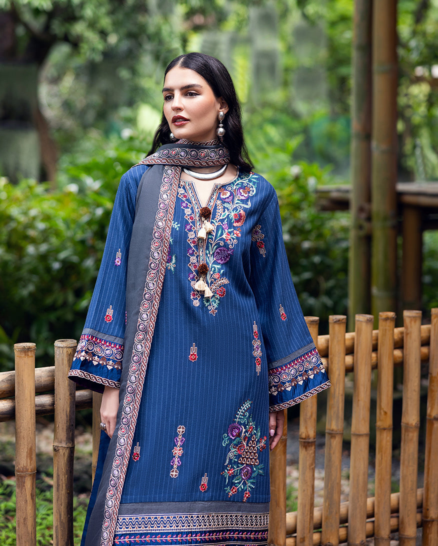 Hemline by Mushq Symphony Unstitched Karandi 3Pc Suit - Granite Song
