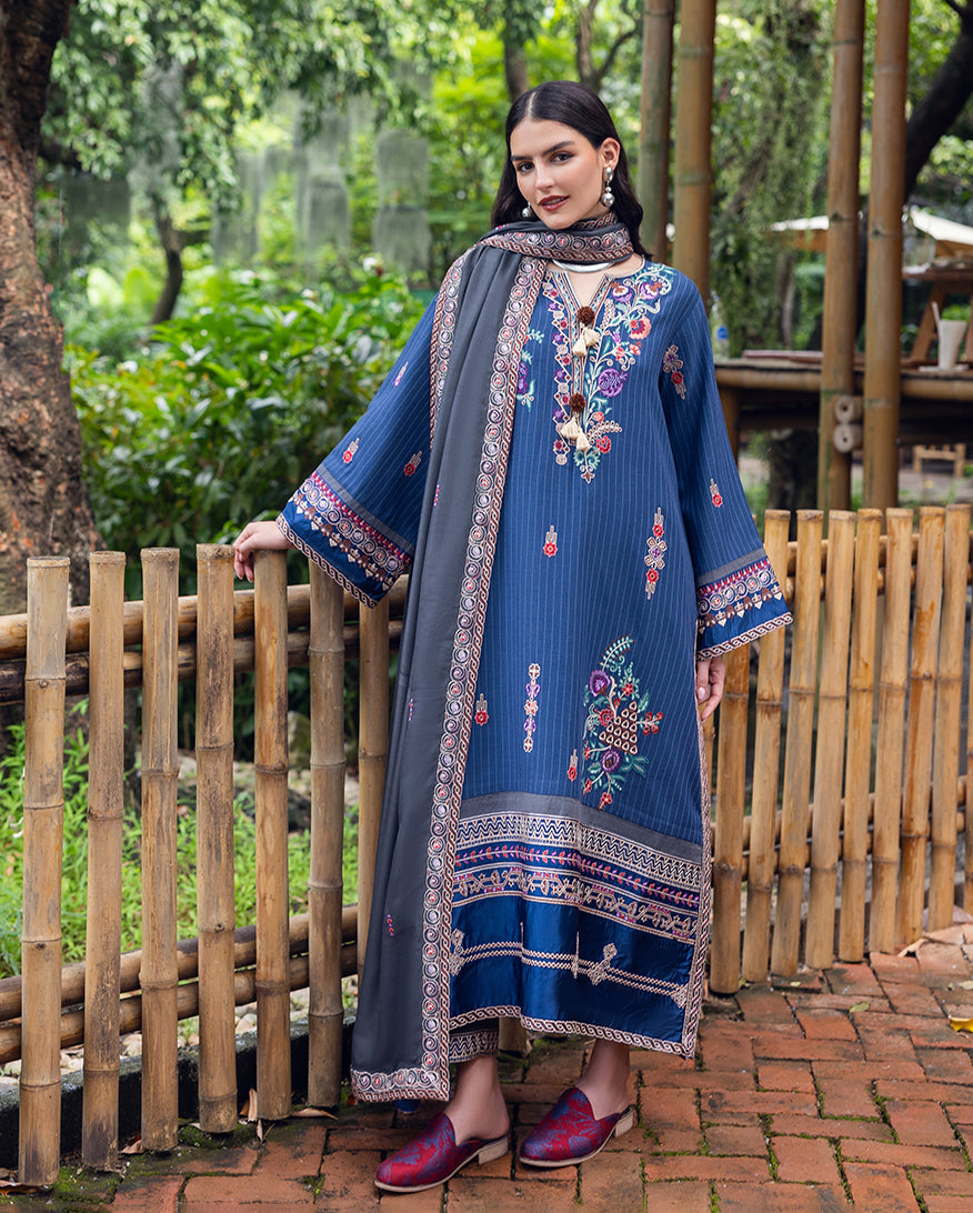 Hemline by Mushq Symphony Unstitched Karandi 3Pc Suit - Granite Song