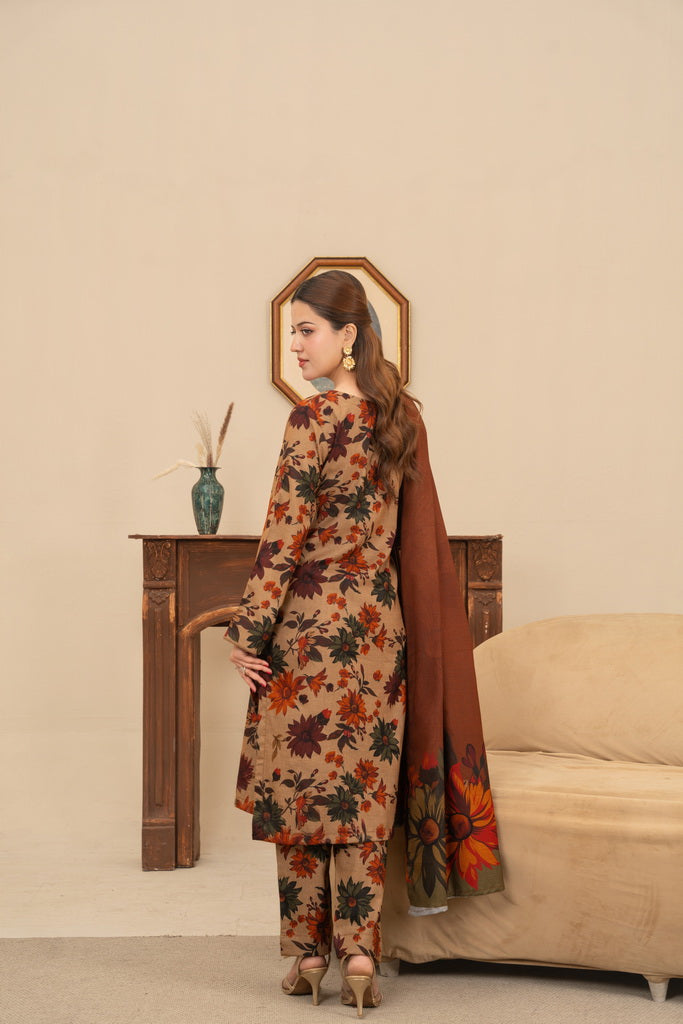 Feathers Digital Printed Dhanak Unstitched 3Pc Suit HUSH-FT643
