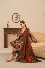 Feathers Digital Printed Dhanak Unstitched 3Pc Suit HUSH-FT643