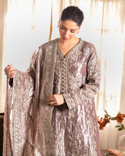 Mushq Sunehri Ramsha Edit Lama Silk Stitched 3Pc Suit - Hamna